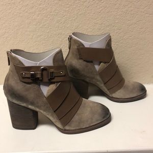 Tan leather and sparkly distressed booties